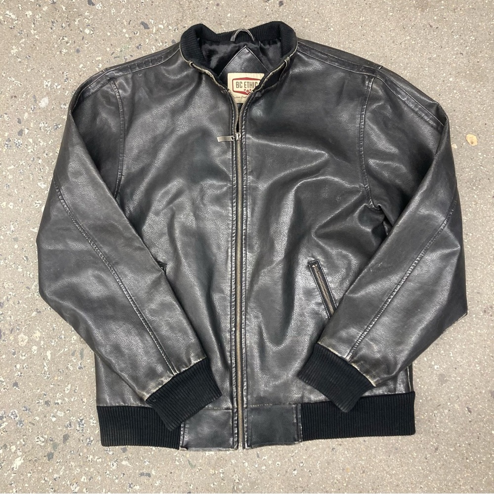 Bc Ethic genuine men’s large black leather jacket